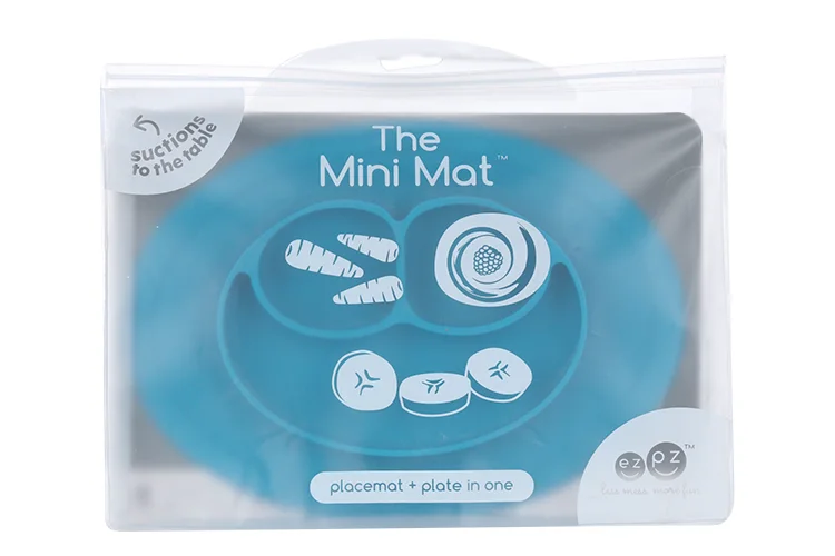 Тарелка Ezpz Mini Mat силикон прилипающ с подставкой синяя