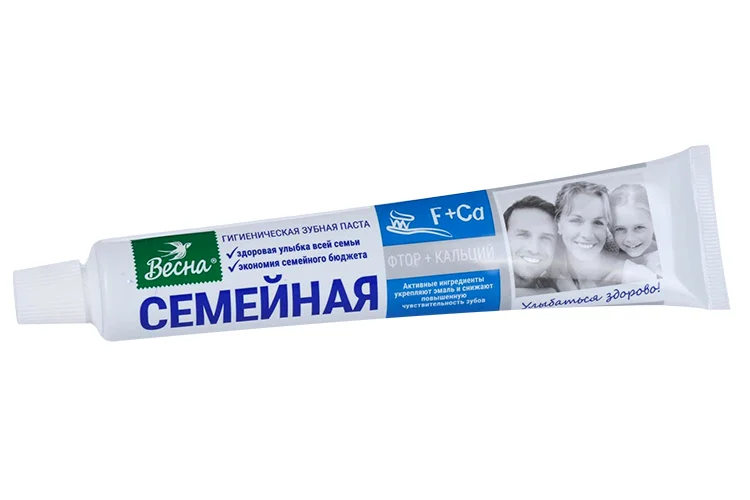 Зубная паста Весна Семейная фтор+кальций без пенала, 90 г