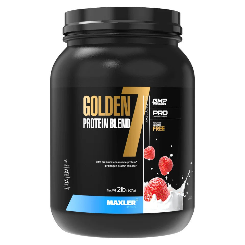 Протеин многокомпонентный Голден 7 Протеин Бленд (Golden 7 Protein Blend), вкус Клубника со сливками, 907 г, Maxler, годен до 01.02.2027