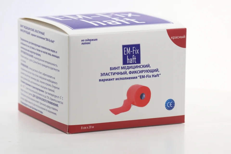 Медицинский бинт EM-Fix Haft эластичный фиксирующий 8 см × 20 м красный