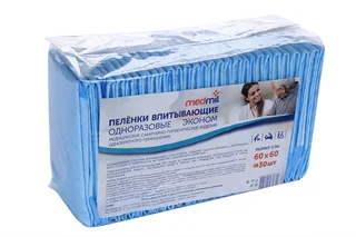 Пеленки медмил впитывающие одноразовые эконом 60×60 см 30 шт
