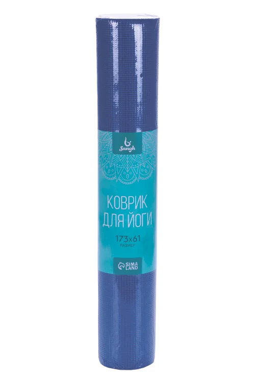 Коврик Sangh для йоги девушка и лотос 173×61×0,4 см цвет синий