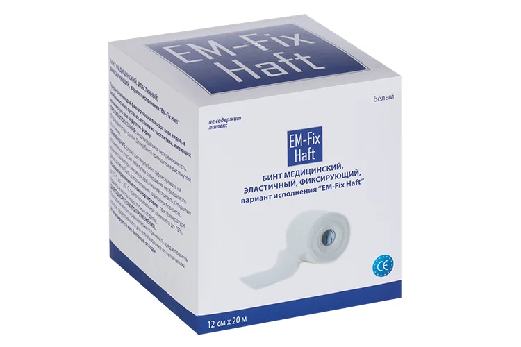 Бинт EM-Fix Haft медицин эластичный фиксир белый 12 см × 20 м