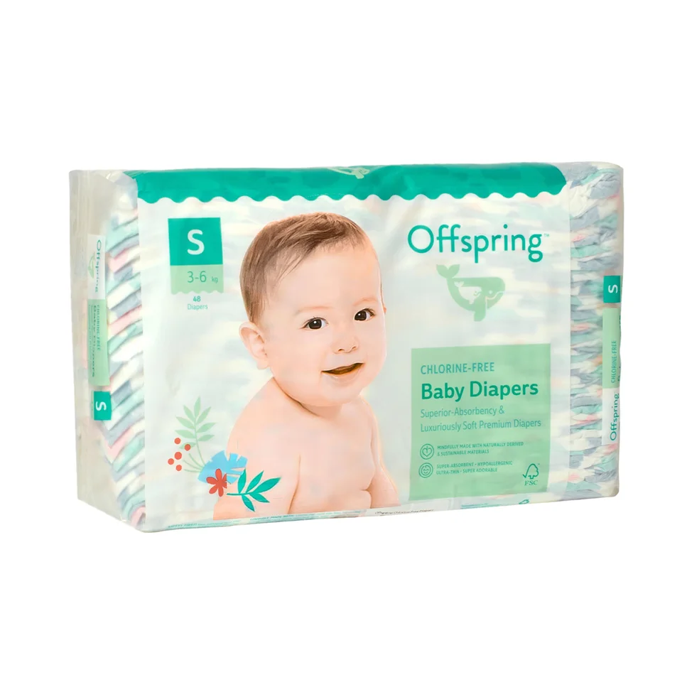 Подгузники Offspring S (3-6 кг) 48 шт Листочки