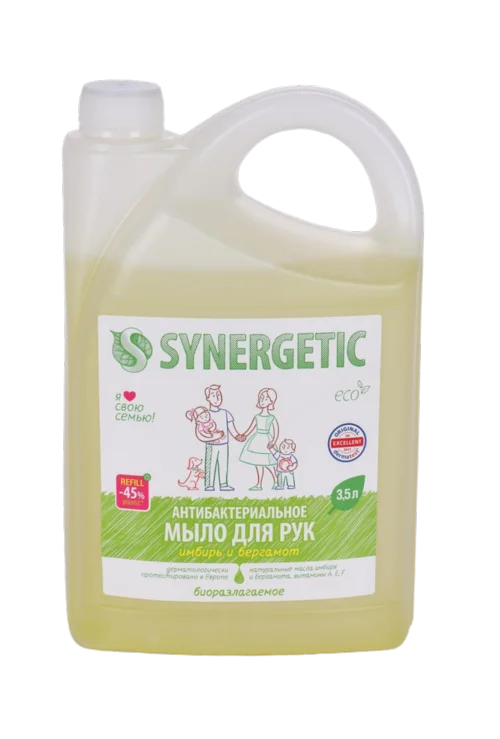 Мыло жидкое Synergetic для рук и тела имбирь и бергамот антибактериальное 3,5 л