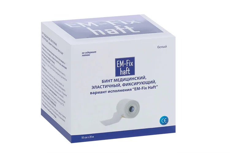 Медицинский бинт EM-Fix Haft эластичный фиксирующий 10 см × 20 м, белый