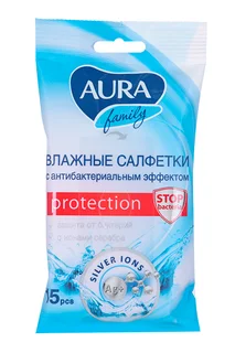 Салфетки Аура влажн антибактер 15 шт в ассорт