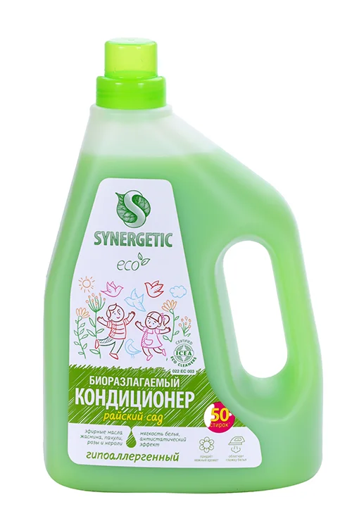 Кондиционер ополаскиватель Synergetic для белья Райский сад гипоаллергенный 1,5 л