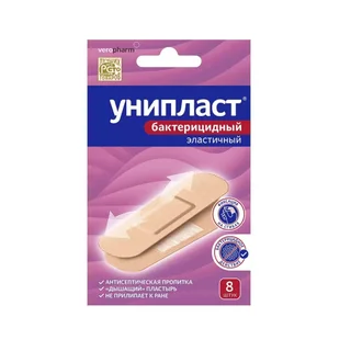 Лейкопластырь Унипласт Бактерицидный Эластичный 1,9×7,2 см 8 шт