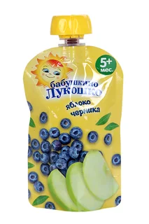 Пюре Бабушкино лукошко Яблоко с черникой (5+ мес) 90 гр