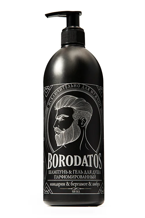 Шампунь-гель Borodatos для душа мужской парфюмированный мандарин / бергамот / амбра 500 мл