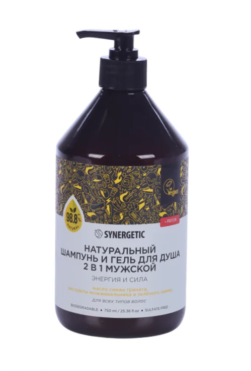 Шампунь-гель для душа Synergetic натур Энергия / сила 2в1 мужской 750 мл