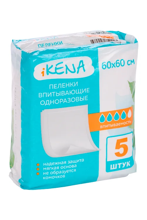 Пеленки Икена однораз 60×60 см 5 шт