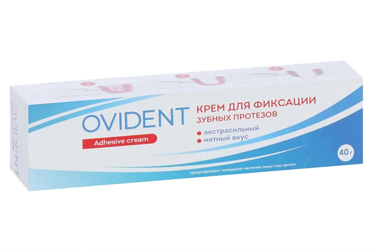Крем Ovident экстрасильный для фиксации зубных протезов мятный вкус 40 гр
