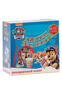 Бумажная посуда Paw Patrol «С Днем Рождения!» набор на 6 персон красный / желтый