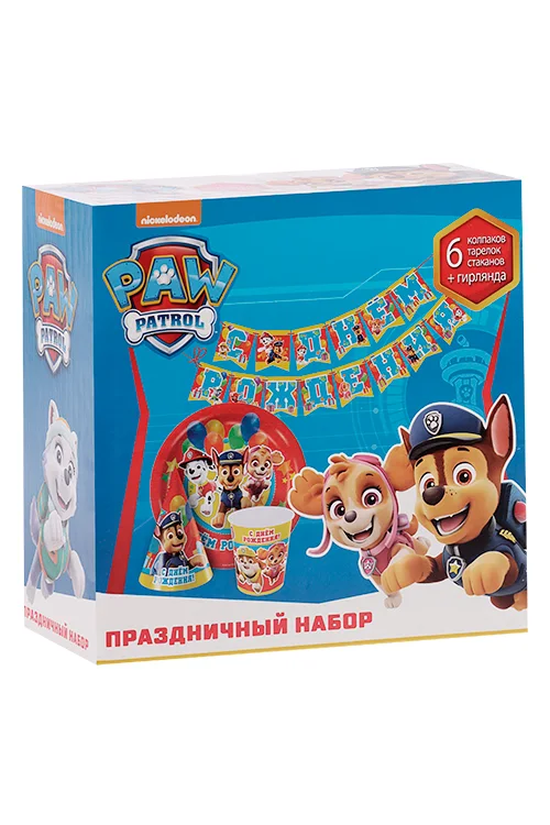 Бумажная посуда Paw Patrol «С Днем Рождения!» набор на 6 персон красный / желтый