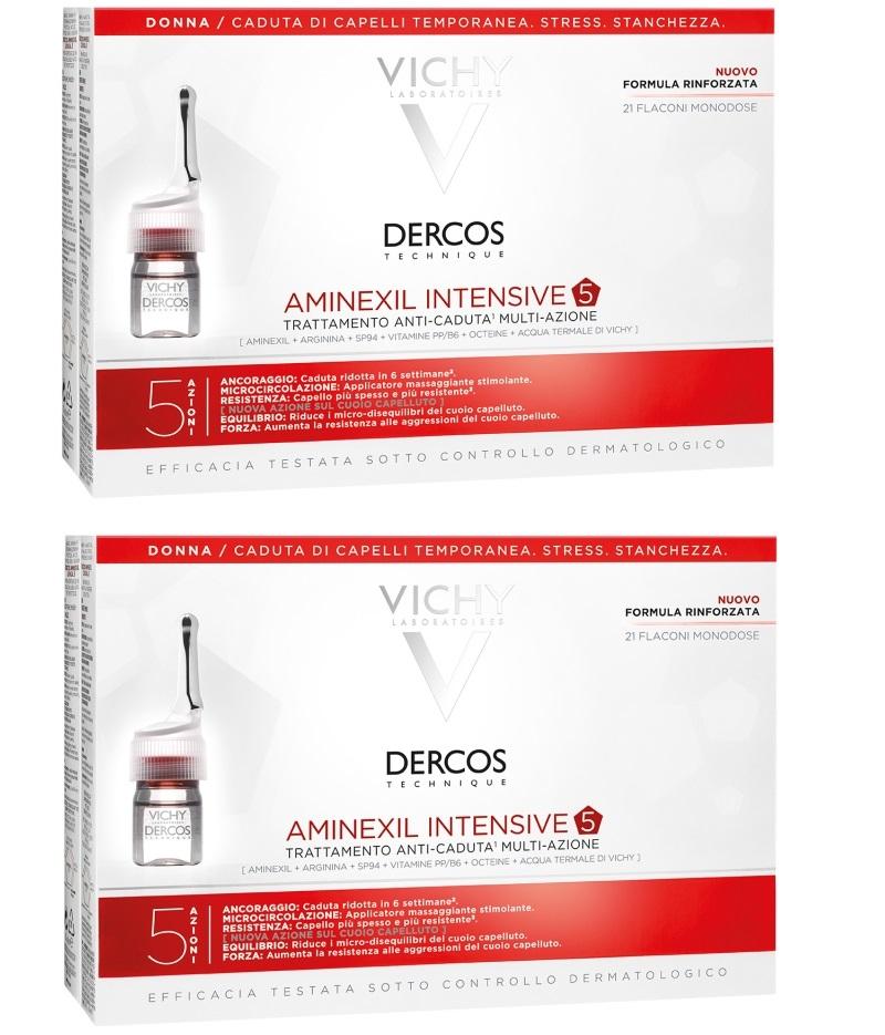 Комплект Средство против выпадения волос для женщин Аминексил Intensive 5, 2 шт. по 21 монодоза (Vichy, Dercos Aminexil)